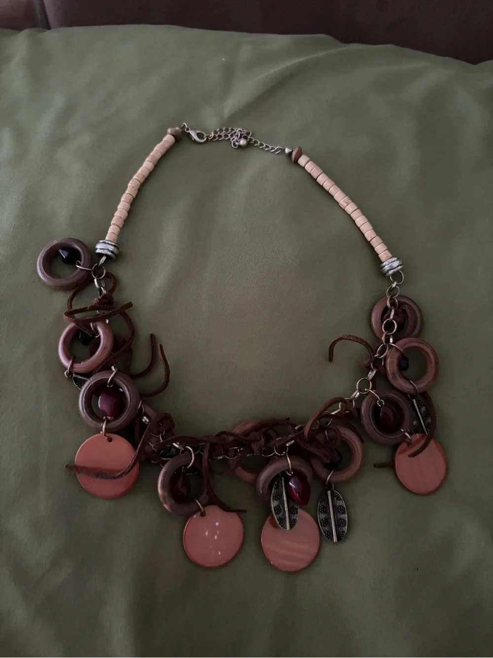 Brown Beaded Charm Statement Necklace